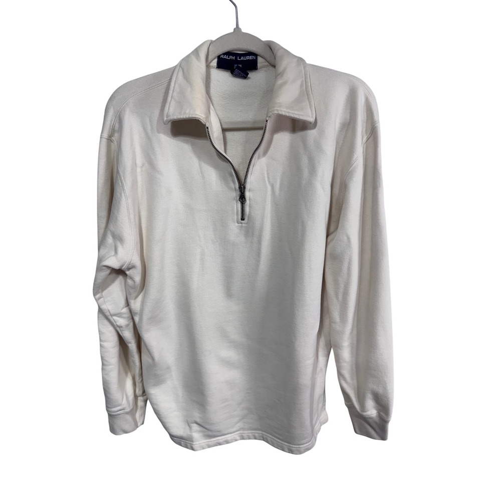Vintage Ralph Lauren Medium Cream Quarter Zip Pullover Men's Polo Sport USA Made